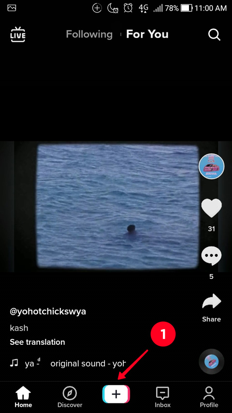 Tapping the plus in the TikTok app