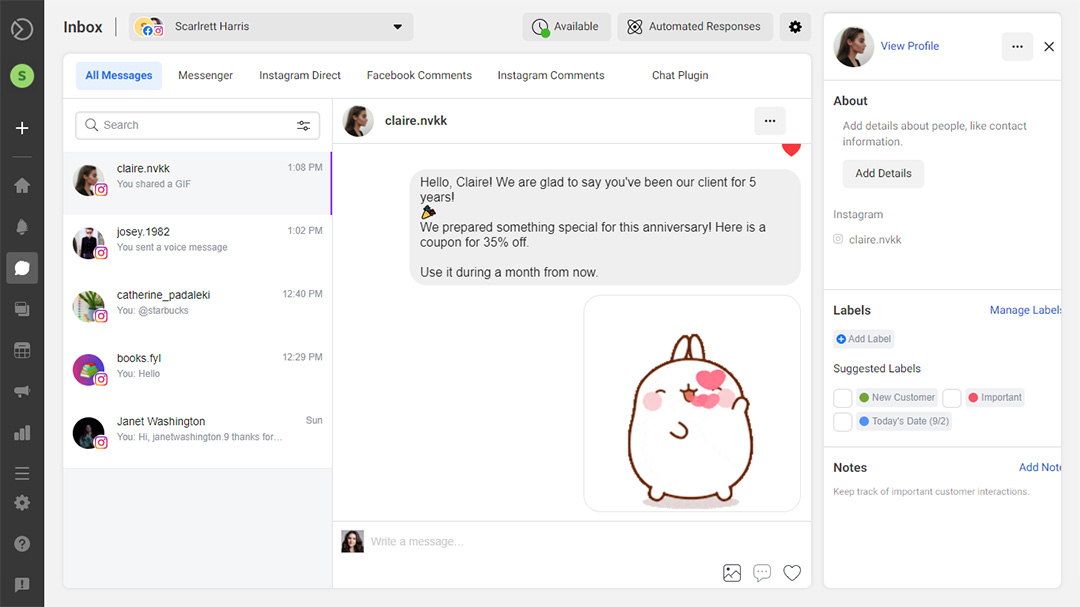 Instagram Inbox in Facebook Business Suite.