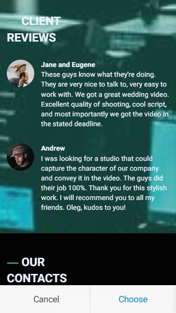 Client reviews added to a business website with a Media and text block