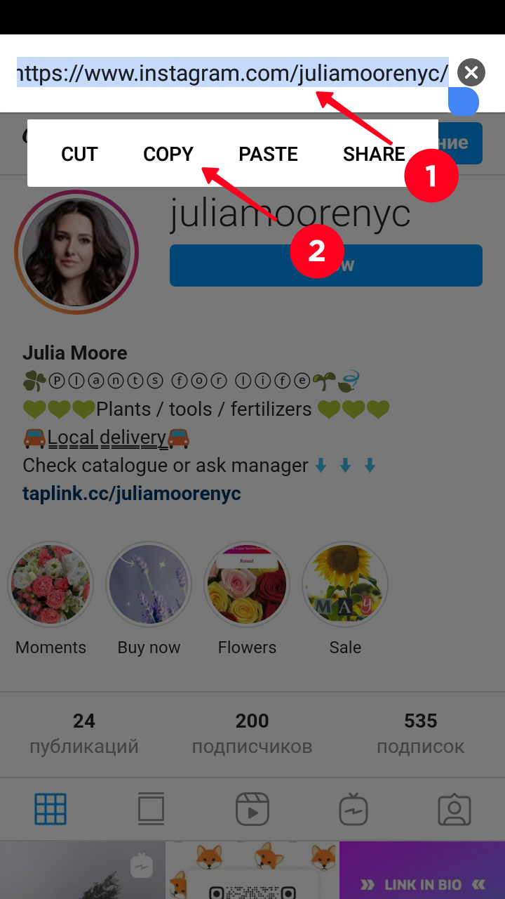 How to share a link to your Instagram profile?